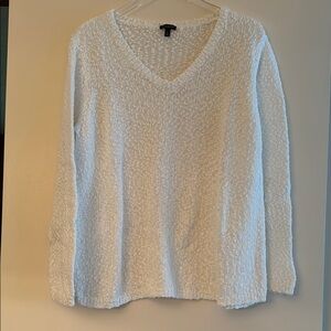 Talbots White V-Neck Sweater with Textured Knit